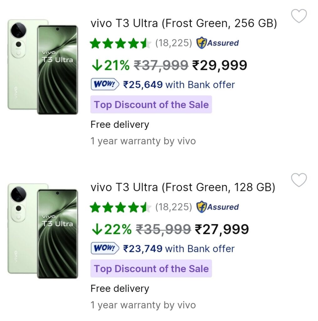 Vivo T3 Ultra: 50MP Front Camera, 5500mAh Battery और ₹3000 Discount के साथ Flipkart Deal 2 Vivo t3 ultra flipkart price